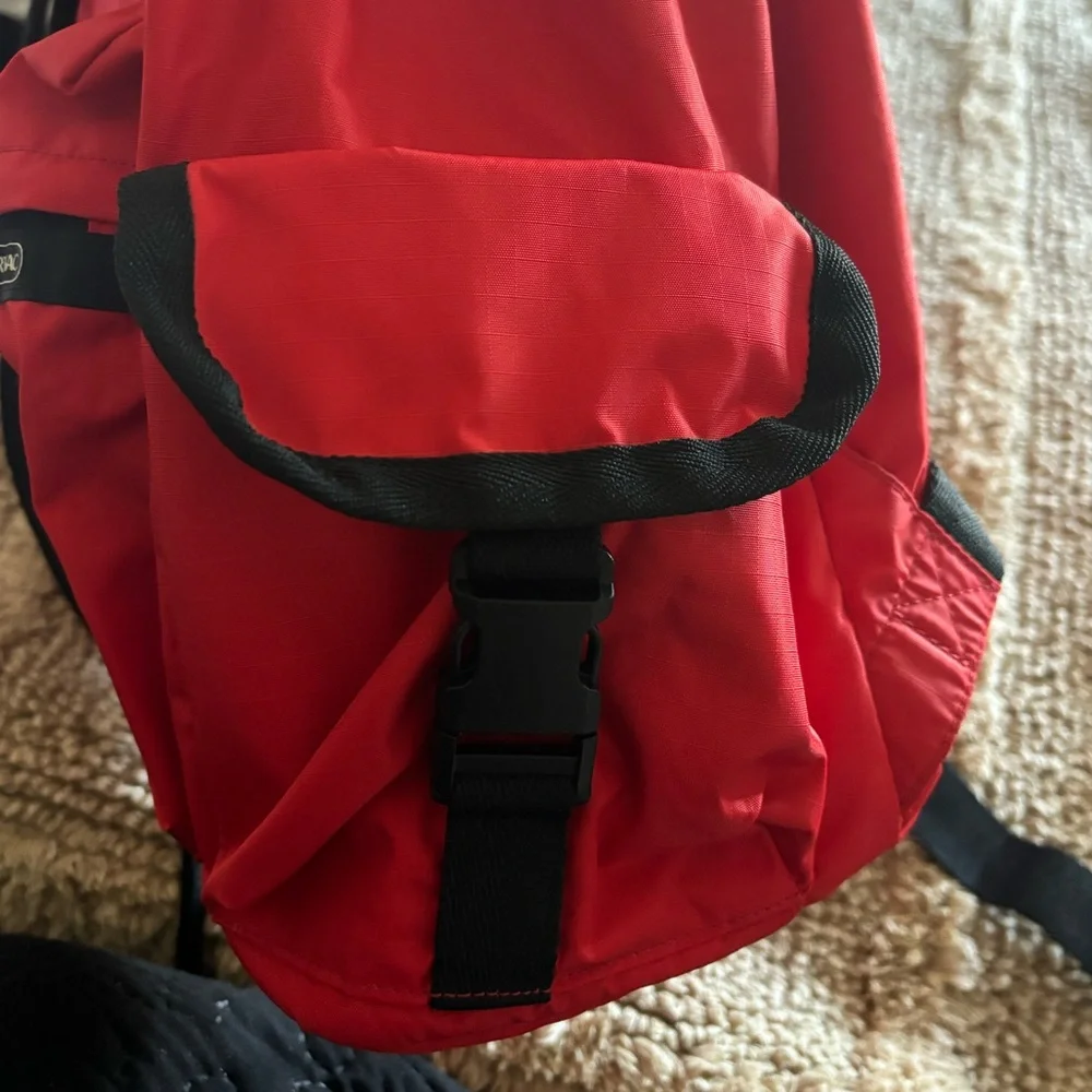 Lesportsac Red Nylon Backpack with Black Trim and Front Pockets - Picture 3 of 8